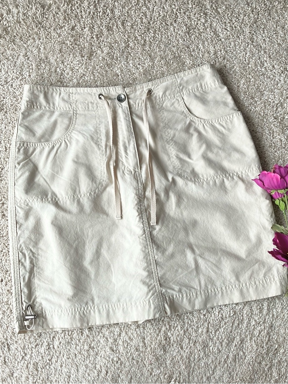 Cream Mini Skort with Drawstring